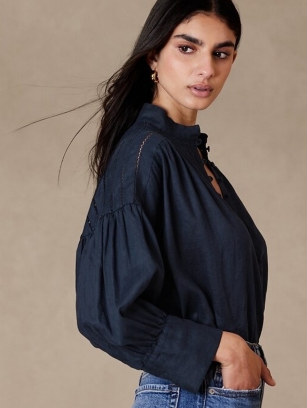 Banana Republic Linen Mira Puffed Sleeves Shirt size L